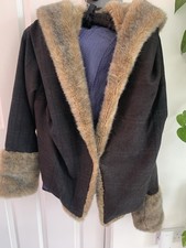 New Beautiful Faux Fur And Check Wool Hooded Jacket One Size Designer