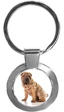 Shar Pei Dog Pet Luxury Round Shaped Metal Keyring In A Gift Box
