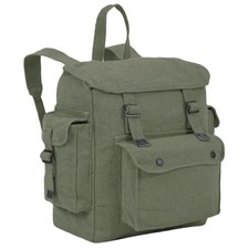 HIGHLANDER LARGE POCKETED WEB BACKPACK HIKING COTTON BAG CANVAS RUCKSACK OLIVE