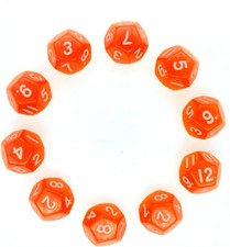 Deolven D12 Dice, 10 Pcs Clear Orange Polyhedral Dices, 12 Sided Transparent Or