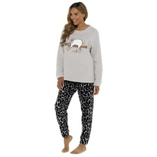 Ladies Sloth Fleece Pyjamas Pyjama Set Grey Size 8-22