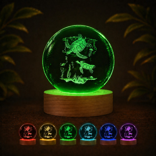 Engraved turtle crystal ball - turtle,