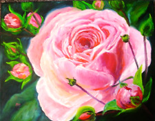 Rose Original Oil Painting Floral Wall art Rose Flower Interior Art Canvas 16x20