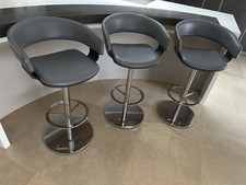 3 x Grey Leather Breakfast Bar Stools - Chrome Base - John Lewis