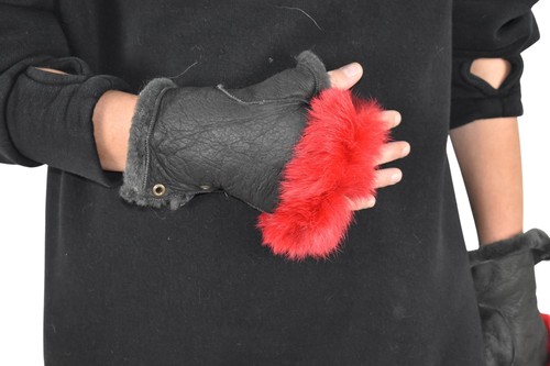 Shearling fur fingerless - fur,