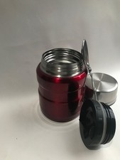 Thermos 470ml Metallic Red King Food Wide Neck Soup Drink Flask Spoon In Lid GC