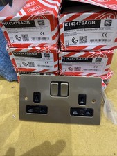 MK K14347SAGB 13A DP 2G DP Switched Socket Polished Brass Black Insert