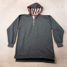Vintage Fred Perry Hoodie Small Grey 1/4 Button Jumper Sweatshirt Y2K Casuals