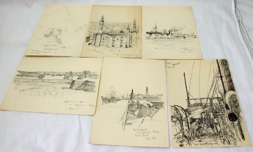 Six original ww1 ink drawings - six,