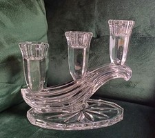1950s Fostoria Glass Company Wave Designe 3 Arm Tapered Dinner Candle Candelabra