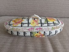 RARE ANTIQUE CROWN DUCAL TRELLIS ROSE PATTERN BATHROOM RAZOR TOOTHBRUSH DISH