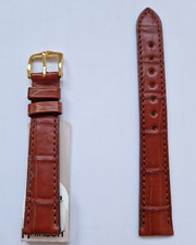Hirsch London Matt Alligator Leather Watch Strap Brown 16mm Gold Coloured Buckle