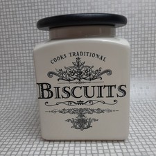 Cooks Traditional Biscuits Vintage Ceramic Biscuit Cookie Jar Black Lid Kitchen