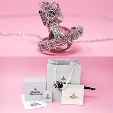 Vivienne Westwood Necklace Silver Plated XXL 3D Orb Pendant With Crystals & Box