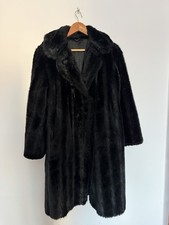 Vintage 1960s–1970s Tissavel France Black Faux Fur Coat 