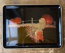Vintage Japanese Lacquered Serving Tray With Owl Design c.1980’s - 36cm x 26.5cm