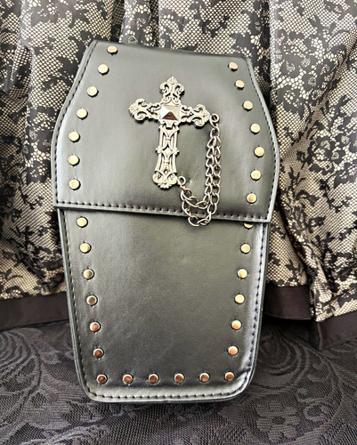 Black faux leather coffin - black,
