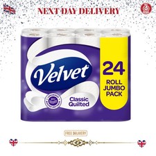 Velvet Classic Quilted Toilet Tissue 24 Rolls Luxuriously Soft 3-ply White