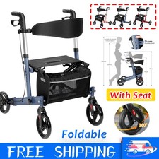 Upright Folding Rollator Walker Lightweight Disability Aid Mobility With Seat
