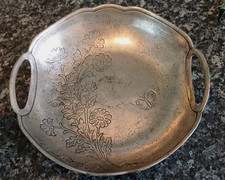 ANTIQUE ART NOUVEAU ITALIAN PEWTER HANDLED BOWL U.P.U., E'TAIN ZINN, 118, EUROPE