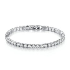 Silver CZ Cubic Zirconia Diamante Tennis Bracelet Fashion Jewelry Gift UK