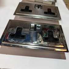 Wandsworth 13 Amp Wall Double Plug Socket 2 Gang Polished Mirror Chrome flat 