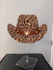 Leopard print cowboy cowgirl fedora hat fancy dress rodeo western party hen