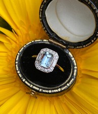 Art Deco Aquamarine and Diamond Ring Platinum 0.25ct + 0.90ct