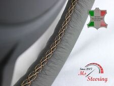 FITS DODGE RAM SRT-10 04-06 GREY LEATHER STEERING WHEEL COVER | BEIGE STITCHING