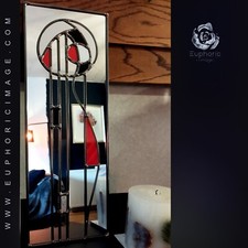 Red and Black Hand Made Rennie Mackintosh style stained glass Mirror