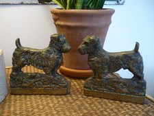 Vintage Pair of Brass Sealyham Terrier  Book Ends / Fire Dogs