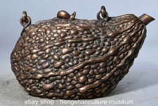 7.6" Old Chinese Copper Snail Lid Vegetable Balsam Pear Shaped Teapot Kettle