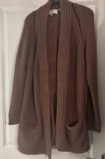 FAT FACE LONGLINE OPEN BROWN CABLE KNIT CARDIGAN SIZE 14 