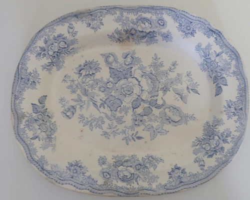 Antique blue white floral - &,