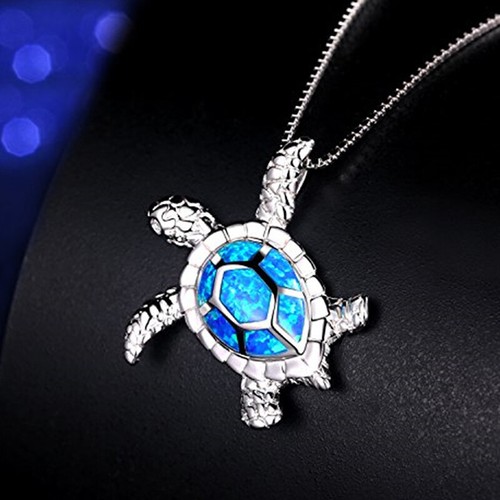 Blue opal sea turtle pendant - blue,