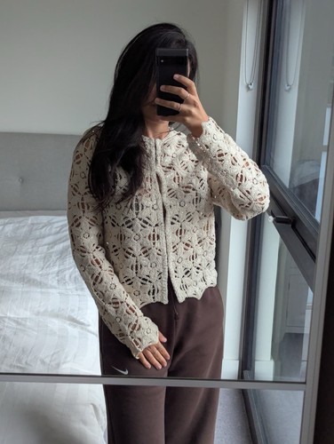 Zara macrame cardigan beige - cardigan,