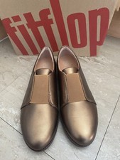 Fitflop UK 6 Laceless Elastic Sheer Metallic Leather Bronze Slip On Trainers