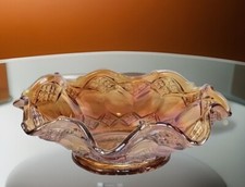 Antique Imperial Glass Marigold Carnival Glass Ruffled  Diamond Cut Dish Bowl