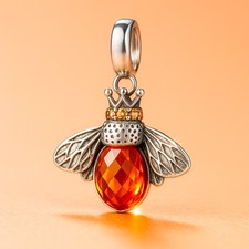 Queen Honey Bee Pendant Bead for Charm Bracelets - Sterling Silver Birthday Gift