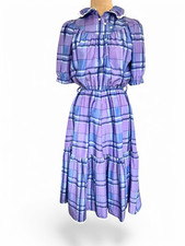 Vintage Dress  Plaid Taffeta Tiered Prairie  Square Dance Cottagecore  6 8