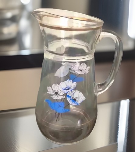 Vintage floral glass pitcher - vintage,