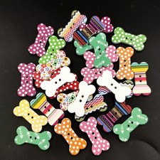 100x Wooden Buttons Dog Bone