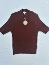 Apricot New Tags Ribbed Mock Neck Jumper Top BURGUNDY Short Sleeve UK 16 XL