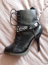 Fabulous! Genuine DR. MARTENS 'Swarovski' Black Leather High Heel Boots UK6/EU39