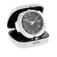 Wm Widdop Chrome Fold up cushion shape Black Dial Alarm Clock