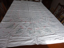 White printed seersucker tablecloth -  68 x 50 inches