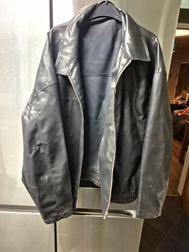 Black faux leather zip bomber - leather,
