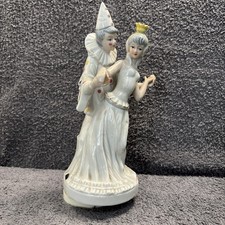 Vintage Porcelain Rotating Music Box Dancing Princess & Tender Clown Figure 24cm