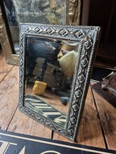 Antique vintage old Arts and Crafts stamped bevelled edge mirror 