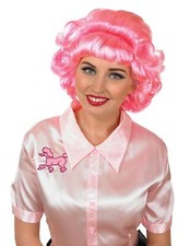 Women`s 50s Pink Sweetheart Wig For Ladies Frenchy Poodle Fancy Dress Costume